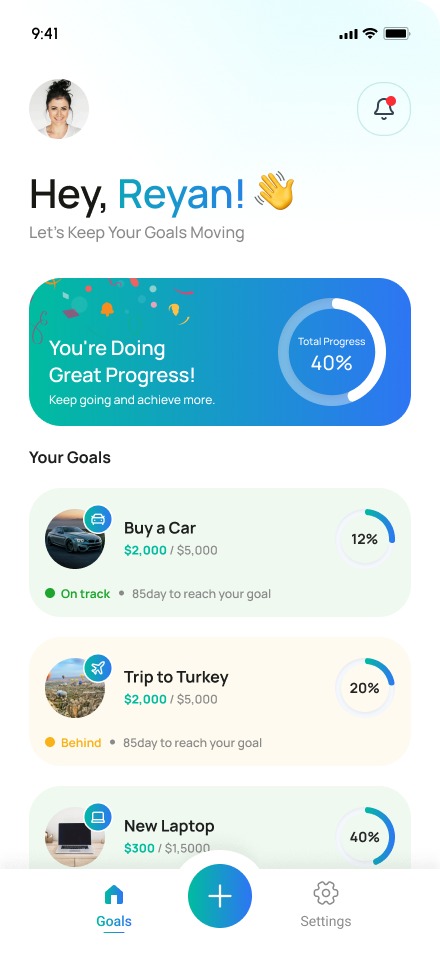 Home screen with Goals